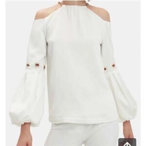 Self Portrait Balloon Sleeve Gold Chain Blouse Sz 6 Quiet Luxary *Flaw*